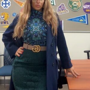 Get this look for the low Navy Coat with Floral Top and Belt